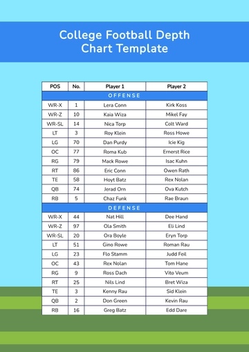 Free College Football Depth Chart Template to Edit Online