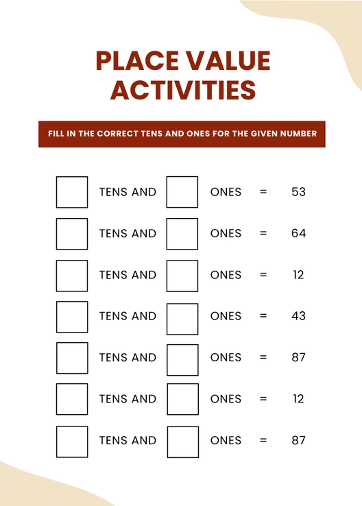 Place Value Activities Chart