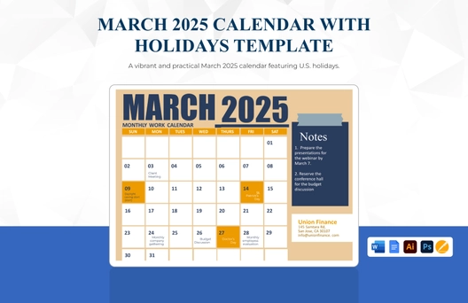 March 2025 Calendar Template With Holidays