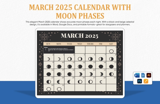 March 2025 Calendar Template With Moon Phases
