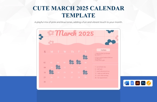 Cute March 2025 Calendar Template