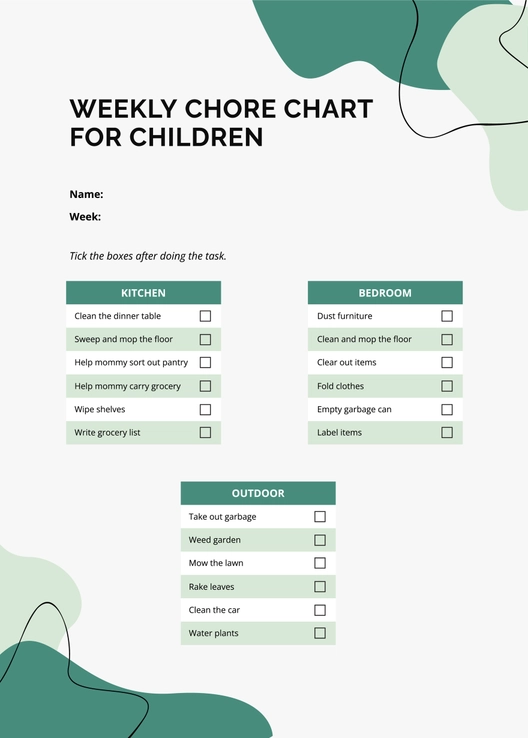 Weekly Chore Chart For Children Weekly Chore Chart For Children