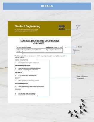 Technical Engineering Due Diligence Checklist Template