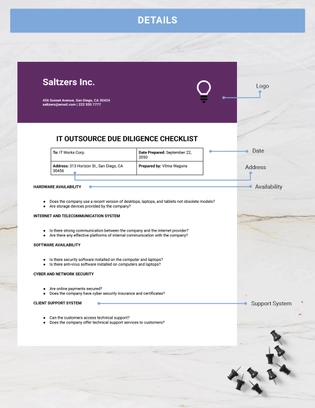 IT Outsource Due Diligence Checklist Template