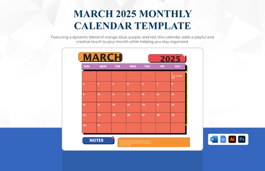 March 2025 Monthly Calendar Template