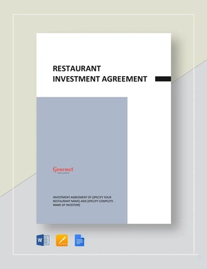 Restaurant Investment Agreement Template Restaurant Investment Agreement Template