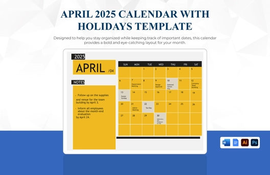 April 2025 Calendar Template With Holidays