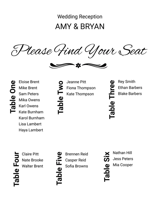 Minimal Table Seating Chart