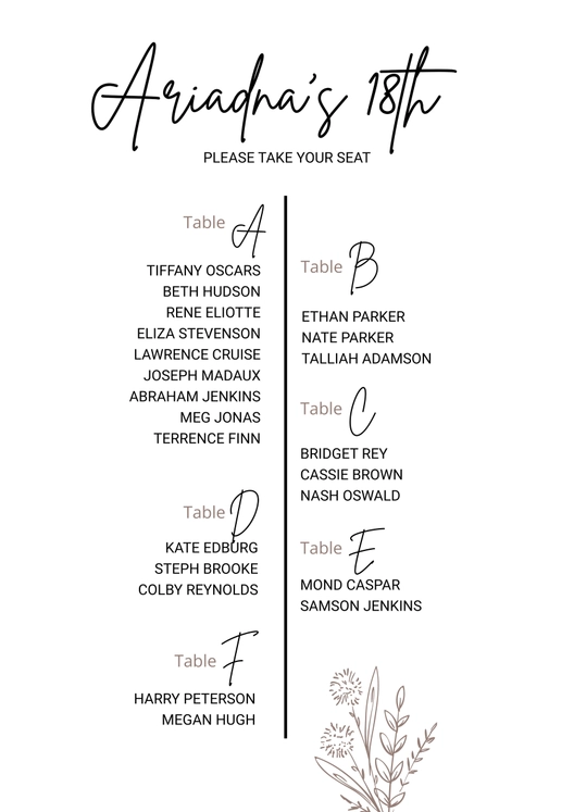 Elegant Table Seating Chart