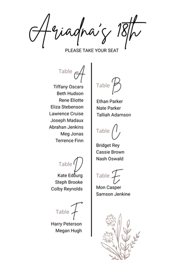 Free Elegant Table Seating Chart Template to Edit Online