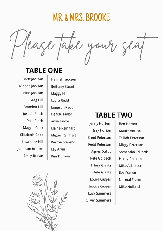 Long Table Seating Chart