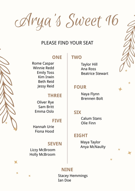 Boho Table Seating Chart
