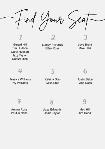 Free Simple Table Seating Chart Template to Edit Online