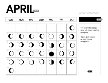 Free Lunar Calendar April 2023 Template to Edit Online