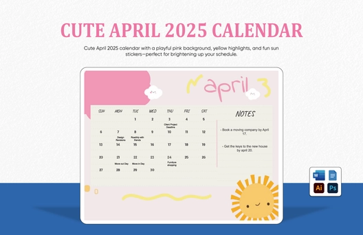 Cute April 2025 Calendar Template