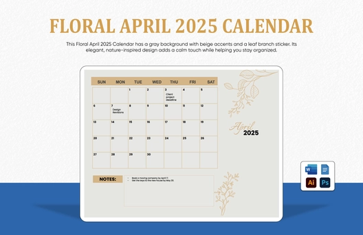 Floral April 2025 Calendar Template