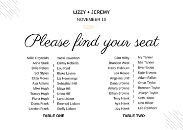 Free BRIBIE Long Table Seating Chart Template to Edit Online
