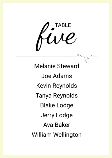 Free Single Table Seating Chart Template to Edit Online