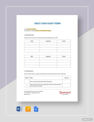 Restaurant Daily Cash Audit Form Template