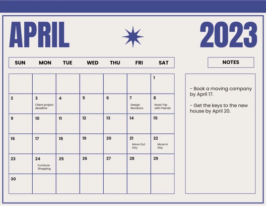 Blue April 2023 Calendar Template