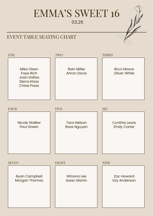 Event Table Seating Chart