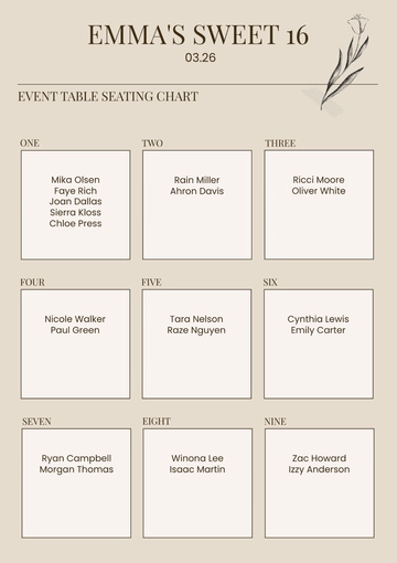 Free Event Table Seating Chart Template to Edit Online