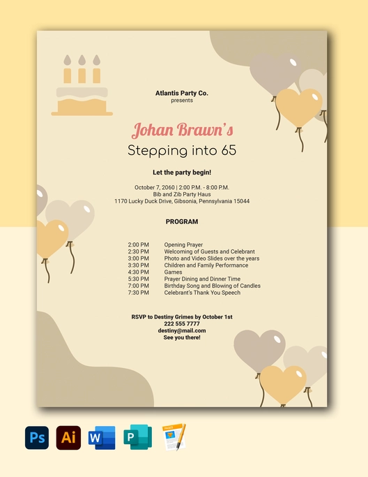 65th Birthday Party Program Template 65th Birthday Party Program Template