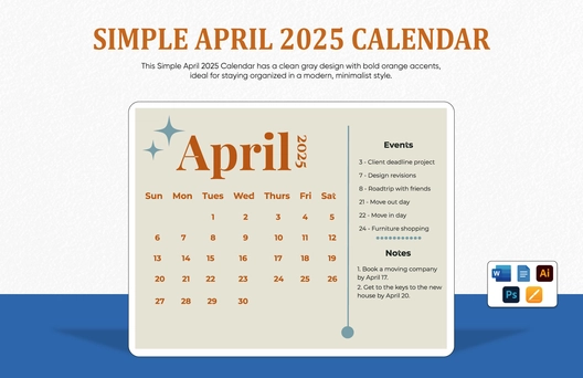 Simple April 2025 Calendar Template