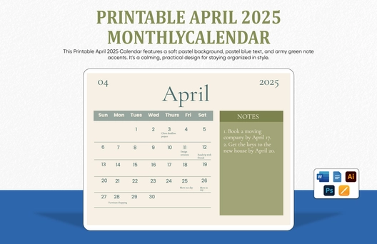 Printable April 2025 Monthly Calendar Template
