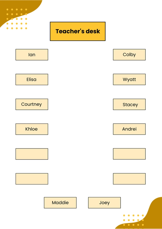 U Shaped Classroom Seating Chart Template