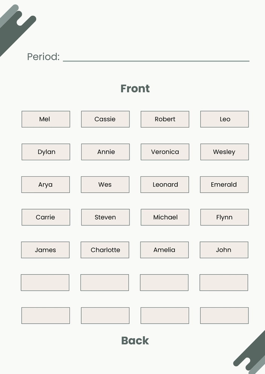 Generic Classroom Seating Chart