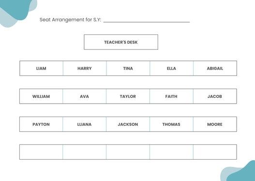 Horizontal Classroom Seating Chart