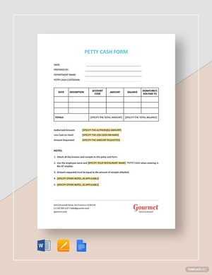 Restaurant Petty Cash Form Template