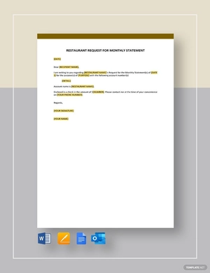 Restaurant Request for Monthly Statement Template