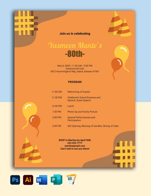 80th Birthdays Party Program Template 80th Birthdays Party Program Template