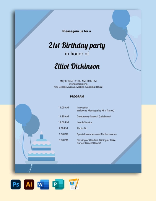 21st Birthdays Party Program Template 21st Birthdays Party Program Template
