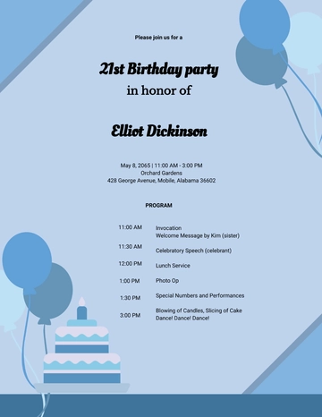 Free 21st Birthdays Party Program Template to Edit Online