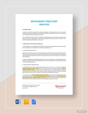 Restaurant Food Cost Analysis Template Restaurant Food Cost Analysis Template