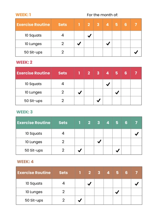 Daily Exercise And Habit Tracker Color Chart Daily Exercise And Habit Tracker Color Chart
