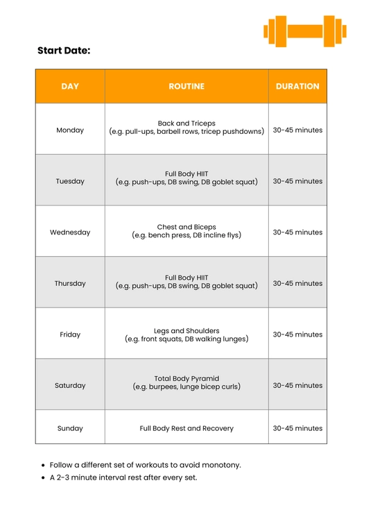 Daily Workout Chart