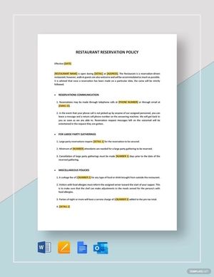 Restaurant Reservation Policy Template