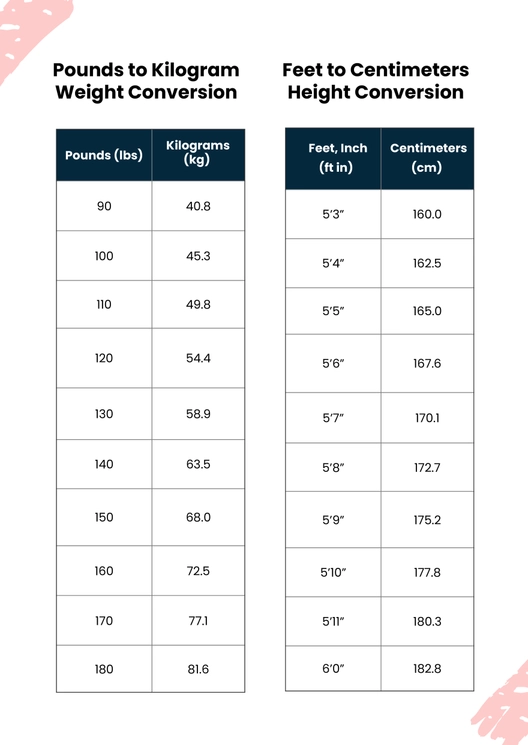 Height And Weight Conversion Chart