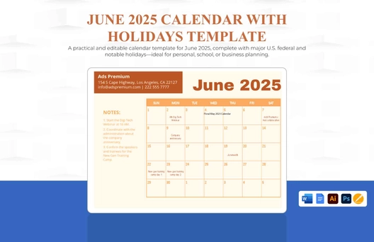 June 2025 Calendar Template With Holidays