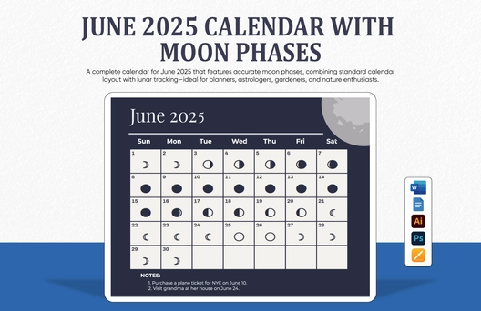 June 2025 Calendar Template With Moon Phases
