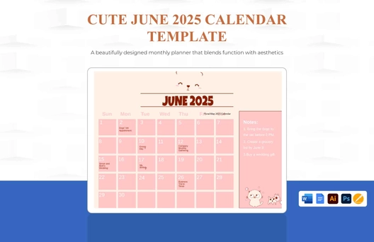 Cute June 2025 Calendar Template