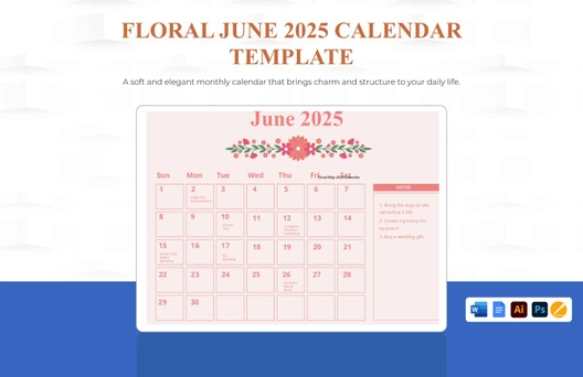 Floral June 2025 Calendar Template