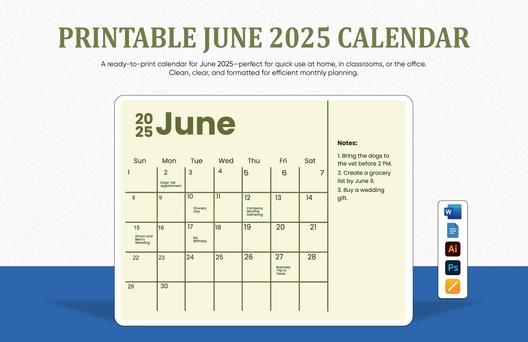 Printable June 2025 Calendar Template