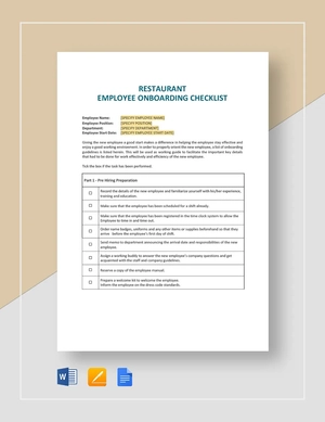 Restaurant Employee Onboarding Checklist Template