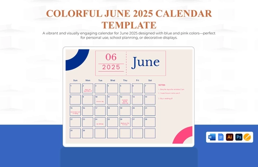Colorful June 2025 Calendar