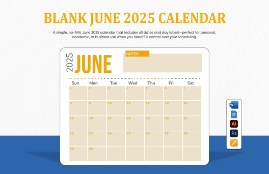 Blank June 2025 Calendar Template